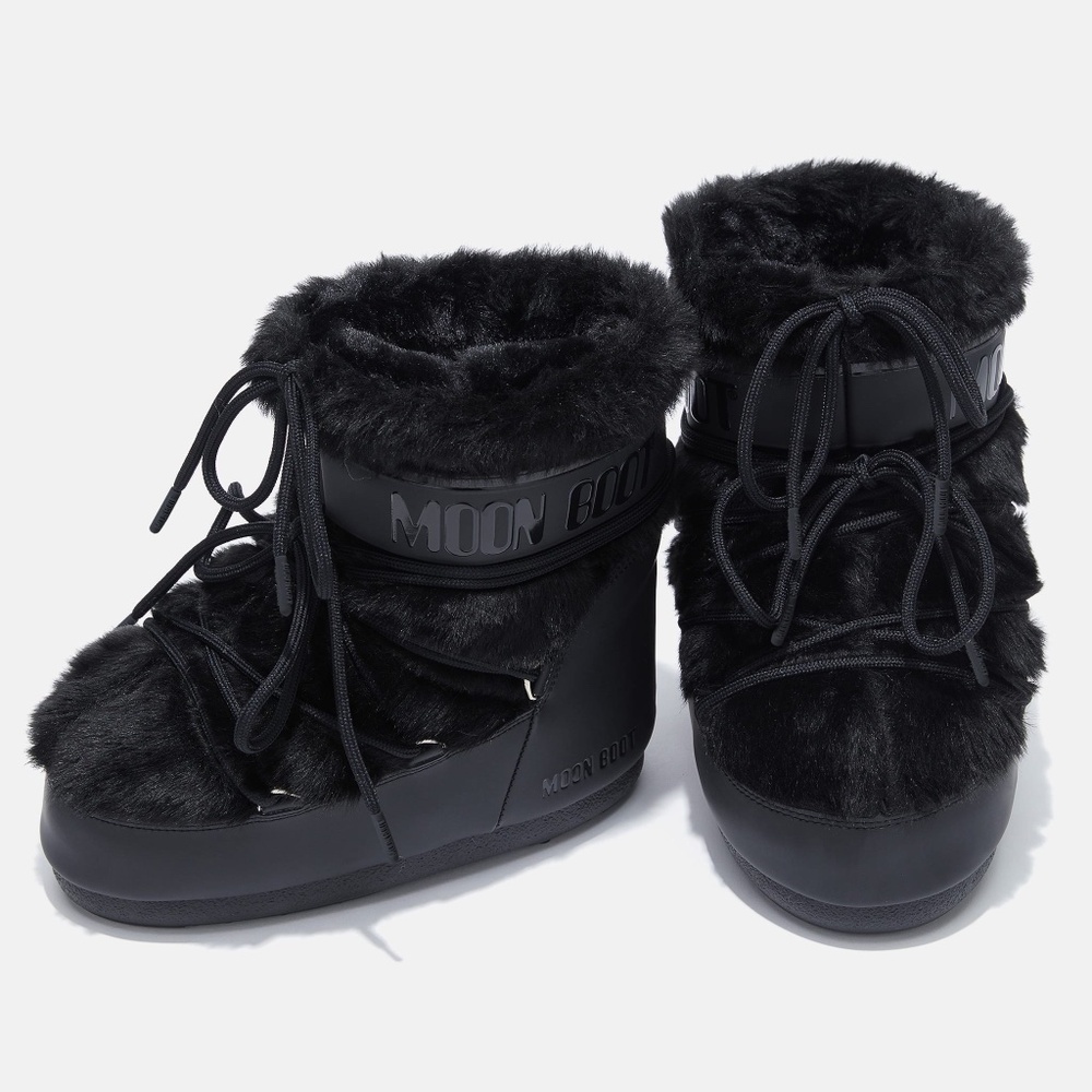 Moon Boots ICON LOW BLACK FAUX FUR BOOTS